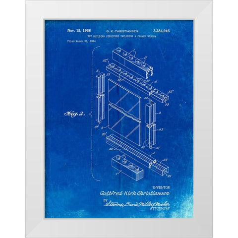 PP927-Faded Blueprint Lego Framed Window Building Kit Patent Poster White Modern Wood Framed Art Print by Borders, Cole