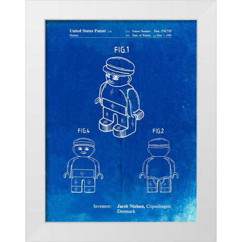 PP928-Faded Blueprint Lego Guy Poster White Modern Wood Framed Art Print by Borders, Cole