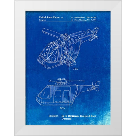 PP929-Faded Blueprint Lego Helicopter Building Kit Patent Poster White Modern Wood Framed Art Print by Borders, Cole