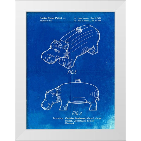 PP930-Faded Blueprint Lego Hippopotamus Patent Poster White Modern Wood Framed Art Print by Borders, Cole
