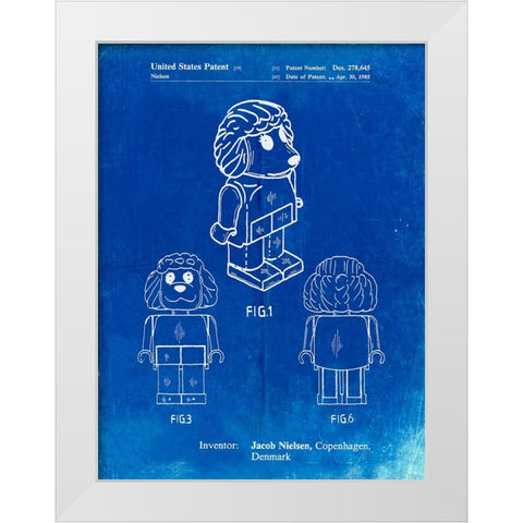 PP934-Faded Blueprint Lego Poodle Patent Poster White Modern Wood Framed Art Print by Borders, Cole