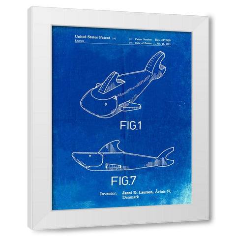PP935-Faded Blueprint Lego Shark Patent Poster White Modern Wood Framed Art Print by Borders, Cole