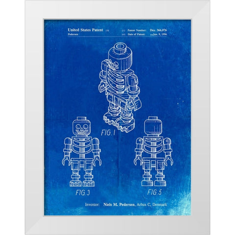PP936-Faded Blueprint Lego Skeleton Patent Poster White Modern Wood Framed Art Print by Borders, Cole