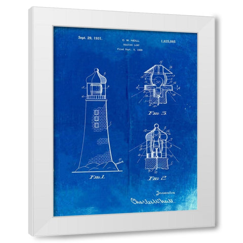PP941-Faded Blueprint Lighthouse Patent Poster White Modern Wood Framed Art Print by Borders, Cole