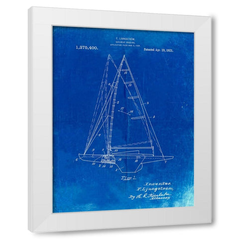 PP942-Faded Blueprint Ljungstrom Sailboat Rigging Patent Poster White Modern Wood Framed Art Print by Borders, Cole