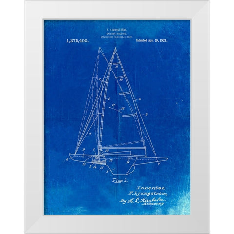 PP942-Faded Blueprint Ljungstrom Sailboat Rigging Patent Poster White Modern Wood Framed Art Print by Borders, Cole