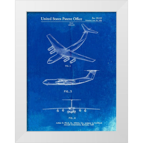 PP944-Faded Blueprint Lockheed C-130 Hercules Airplane Patent Poster White Modern Wood Framed Art Print by Borders, Cole