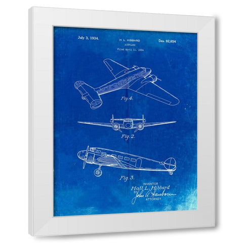 PP945-Faded Blueprint Lockheed Electra Airplane Patent Poster White Modern Wood Framed Art Print by Borders, Cole