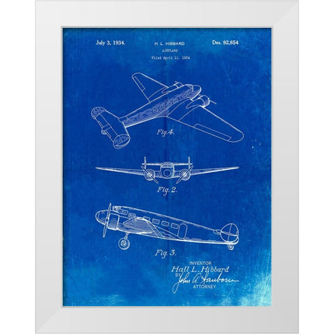 PP945-Faded Blueprint Lockheed Electra Airplane Patent Poster White Modern Wood Framed Art Print by Borders, Cole