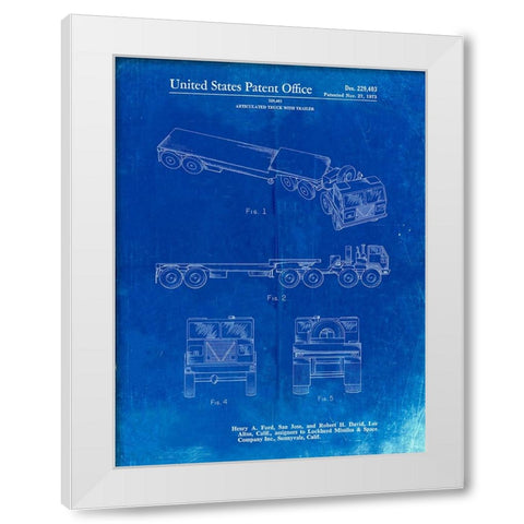 PP946-Faded Blueprint Lockheed Ford Truck and Trailer Patent Poster White Modern Wood Framed Art Print by Borders, Cole