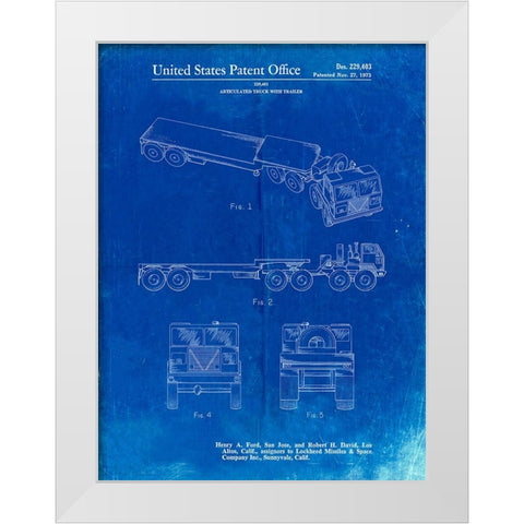 PP946-Faded Blueprint Lockheed Ford Truck and Trailer Patent Poster White Modern Wood Framed Art Print by Borders, Cole