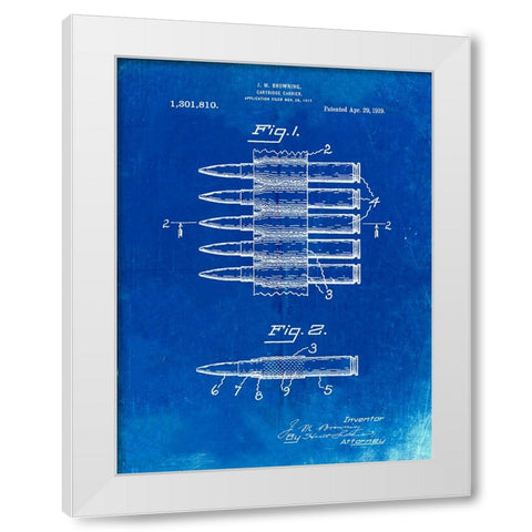PP948-Faded Blueprint Machine Gun Bullet Carrier Belt Patent Poster White Modern Wood Framed Art Print by Borders, Cole
