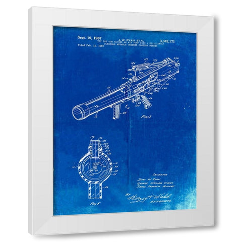 PP952-Faded Blueprint Mattel Toy Pop Gun Patent Poster White Modern Wood Framed Art Print by Borders, Cole