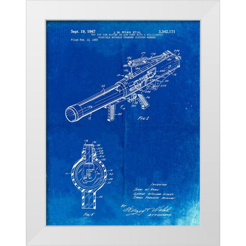 PP952-Faded Blueprint Mattel Toy Pop Gun Patent Poster White Modern Wood Framed Art Print by Borders, Cole