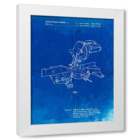 PP956-Faded Blueprint Milwaukee Compound Miter Saw Patent Poster White Modern Wood Framed Art Print by Borders, Cole
