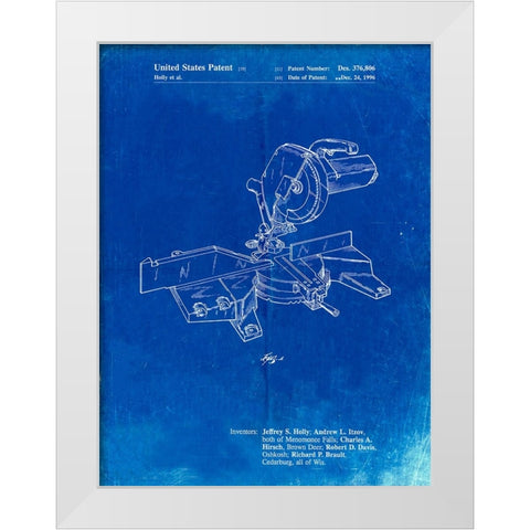 PP956-Faded Blueprint Milwaukee Compound Miter Saw Patent Poster White Modern Wood Framed Art Print by Borders, Cole