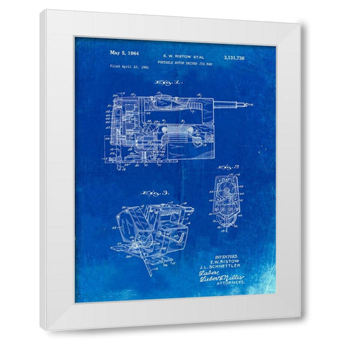 PP957-Faded Blueprint Milwaukee Portable Jig Saw Patent Poster White Modern Wood Framed Art Print by Borders, Cole
