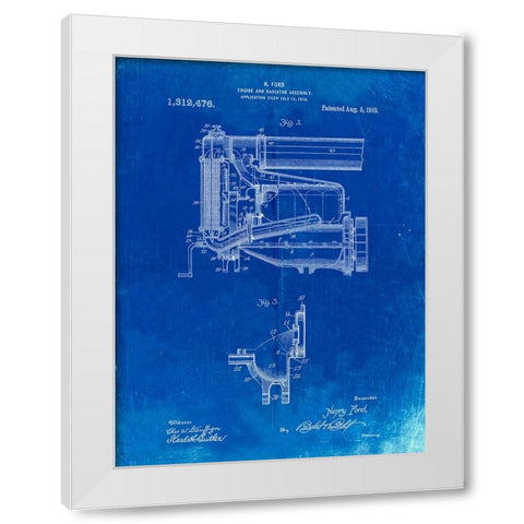 PP960-Faded Blueprint Model T Engine and Radiator Assembly White Modern Wood Framed Art Print by Borders, Cole