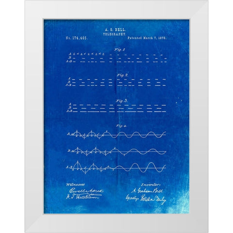PP962-Faded Blueprint Morse Code Patent Poster White Modern Wood Framed Art Print by Borders, Cole