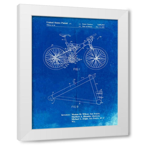PP965-Faded Blueprint Mountain Bike Patent Art White Modern Wood Framed Art Print by Borders, Cole