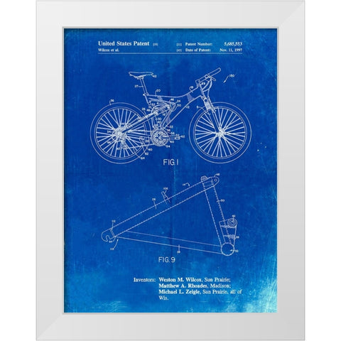 PP965-Faded Blueprint Mountain Bike Patent Art White Modern Wood Framed Art Print by Borders, Cole