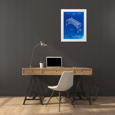 PP967-Faded Blueprint Musser Marimba Patent Poster White Modern Wood Framed Art Print by Borders, Cole