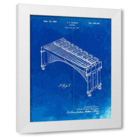 PP967-Faded Blueprint Musser Marimba Patent Poster White Modern Wood Framed Art Print by Borders, Cole