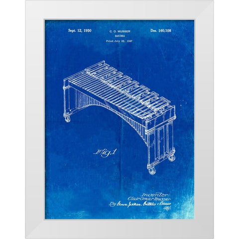 PP967-Faded Blueprint Musser Marimba Patent Poster White Modern Wood Framed Art Print by Borders, Cole