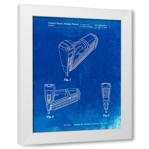 PP968-Faded Blueprint Nail Gun Poster White Modern Wood Framed Art Print by Borders, Cole