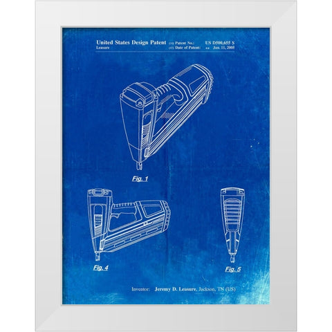 PP968-Faded Blueprint Nail Gun Poster White Modern Wood Framed Art Print by Borders, Cole