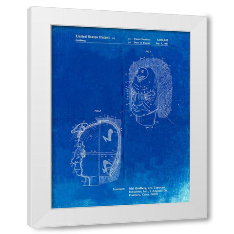 PP971-Faded Blueprint Noise Making Mask Poster White Modern Wood Framed Art Print by Borders, Cole
