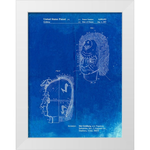 PP971-Faded Blueprint Noise Making Mask Poster White Modern Wood Framed Art Print by Borders, Cole