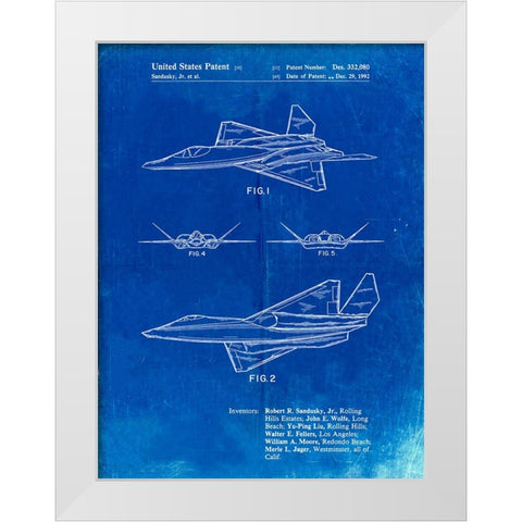 PP972-Faded Blueprint Northrop F-23 Fighter Stealth Plane Patent  White Modern Wood Framed Art Print by Borders, Cole