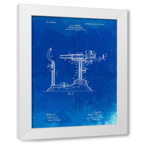 PP974-Faded Blueprint Ophthalmoscope Patent  White Modern Wood Framed Art Print by Borders, Cole