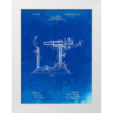 PP974-Faded Blueprint Ophthalmoscope Patent  White Modern Wood Framed Art Print by Borders, Cole