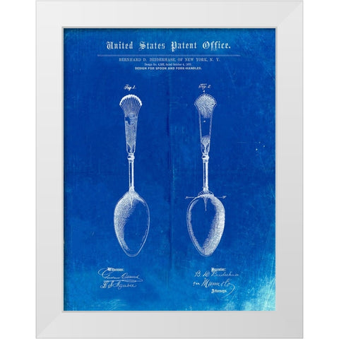 PP977-Faded Blueprint Osiris Sterling Flatware Spoon Patent Poster White Modern Wood Framed Art Print by Borders, Cole