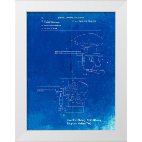 PP982-Faded Blueprint Paintball Gun Patent Art White Modern Wood Framed Art Print by Borders, Cole