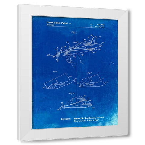 PP983-Faded Blueprint Paper Airplane Patent Poster White Modern Wood Framed Art Print by Borders, Cole