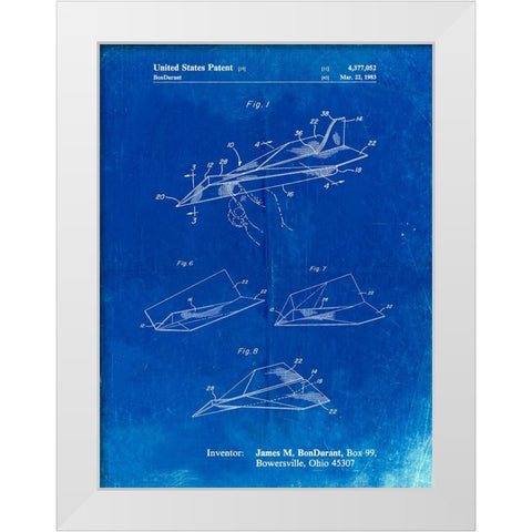 PP983-Faded Blueprint Paper Airplane Patent Poster White Modern Wood Framed Art Print by Borders, Cole