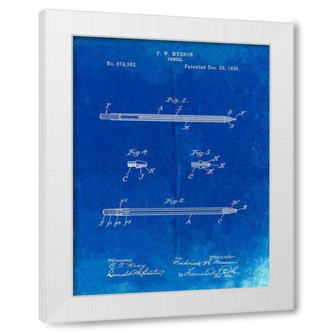 PP984-Faded Blueprint Pencil Patent Poster White Modern Wood Framed Art Print by Borders, Cole