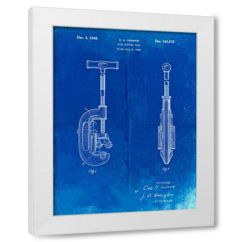 PP986-Faded Blueprint Pipe Cutting Tool Patent Poster White Modern Wood Framed Art Print by Borders, Cole