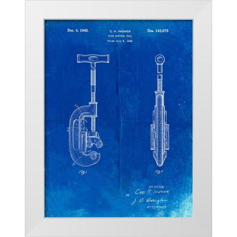 PP986-Faded Blueprint Pipe Cutting Tool Patent Poster White Modern Wood Framed Art Print by Borders, Cole