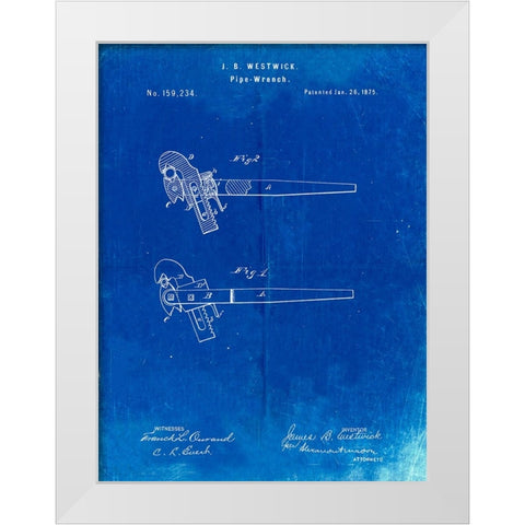 PP987-Faded Blueprint Pipe Wrench Patent Wall Art Poster White Modern Wood Framed Art Print by Borders, Cole