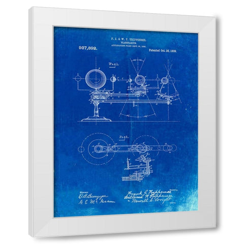 PP988-Faded Blueprint Planetarium 1909 Patent Poster White Modern Wood Framed Art Print by Borders, Cole