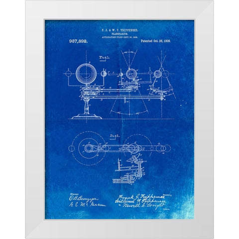 PP988-Faded Blueprint Planetarium 1909 Patent Poster White Modern Wood Framed Art Print by Borders, Cole
