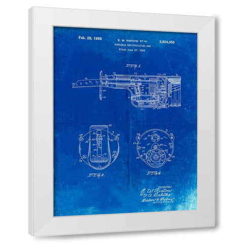 PP996-Faded Blueprint Portable Reciprocating Saw Poster White Modern Wood Framed Art Print by Borders, Cole