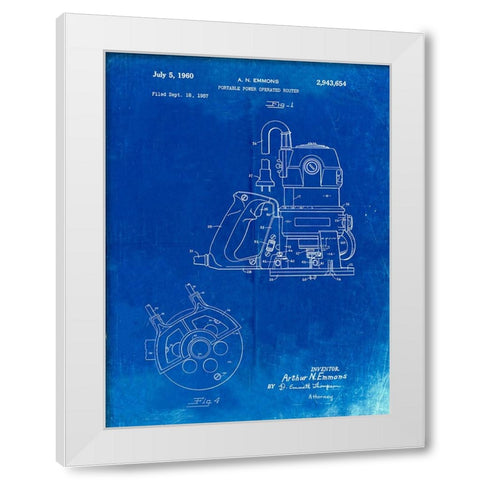 PP997-Faded Blueprint Porter Cable Hand Router Patent Poster White Modern Wood Framed Art Print by Borders, Cole