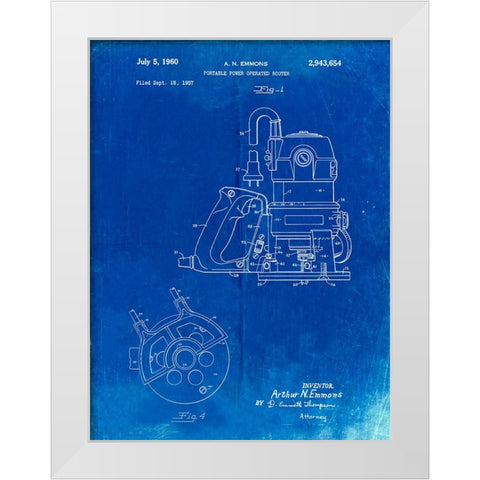 PP997-Faded Blueprint Porter Cable Hand Router Patent Poster White Modern Wood Framed Art Print by Borders, Cole