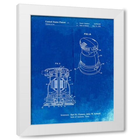 PP998-Faded Blueprint Porter Cable Palm Grip Sander Patent Poster White Modern Wood Framed Art Print by Borders, Cole