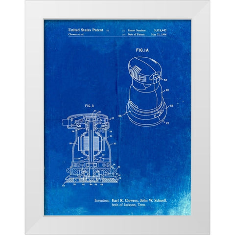 PP998-Faded Blueprint Porter Cable Palm Grip Sander Patent Poster White Modern Wood Framed Art Print by Borders, Cole